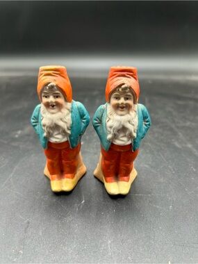 Vintage Ceramic Gnome salt and pepper shakers in Teal & Orange